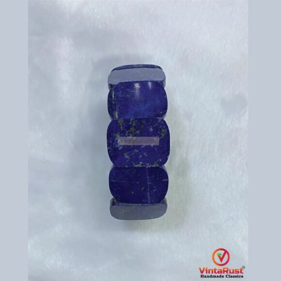 single Lapis Lazuli Gemstone Beaded Bracelet: Unisex Adjustable Lapis Bracelet - Picture 2 of 4